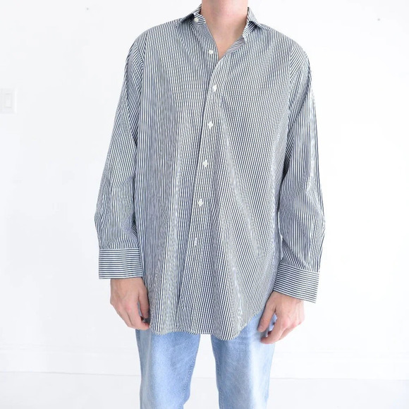 Polo By Ralph Lauren White & Green Stripe Regent Classic Fit Dress Shirt Size 16 - Picture 1 of 11